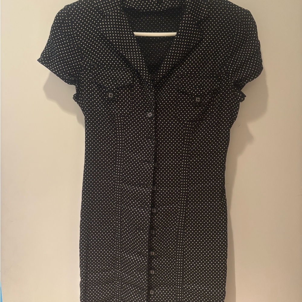 bebe Black and White Polka Dot Midi Dress